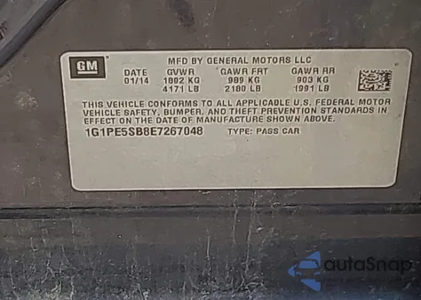 2014 Chevrolet Cruze 2Lt Auto from USA, damaged, VIN 1G1PE5SB8E7267048